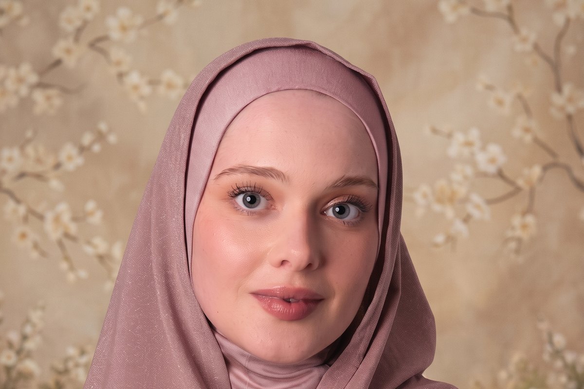 Gül kurusu abiye simli pratik hijab takmış kadın