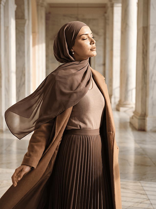 Oval Cut Scarf with Built-In Underscarf - 1