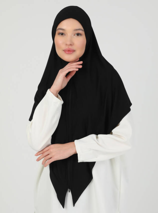 Stretch Viscose Shawl with Zipper Detail - 1
