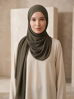 Şifon Şal - Kendinden Hijablı Model