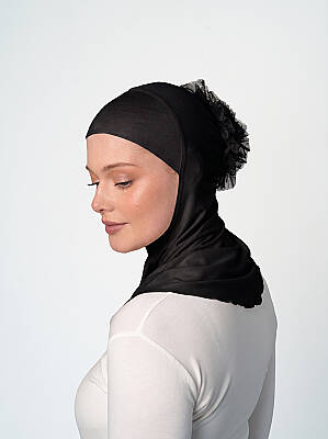 Topuzlu Büyük Hijab Bone - Güpürlü Boyunluk Bone - 2