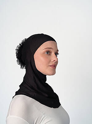 Topuzlu Büyük Hijab Bone - Güpürlü Boyunluk Bone - 4