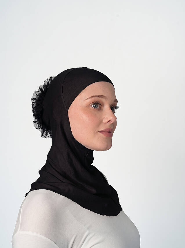 Topuzlu Büyük Hijab Bone - Güpürlü Boyunluk Bone - 4