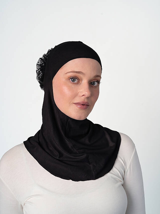 Topuzlu Büyük Hijab Bone - Güpürlü Boyunluk Bone - 5