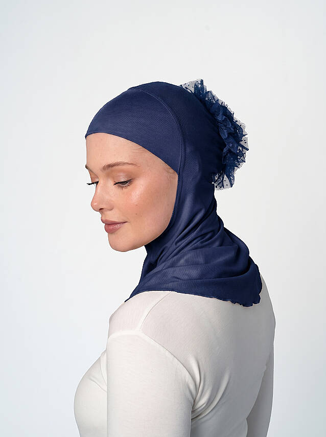 Topuzlu Büyük Hijab Bone - Güpürlü Boyunluk Bone - 10
