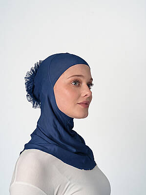 Topuzlu Büyük Hijab Bone - Güpürlü Boyunluk Bone - 12