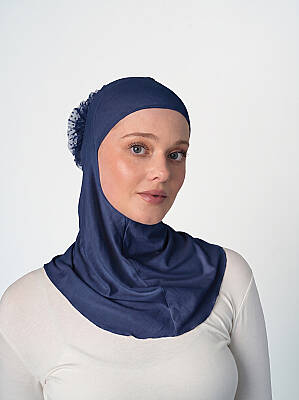 Topuzlu Büyük Hijab Bone - Güpürlü Boyunluk Bone - 13