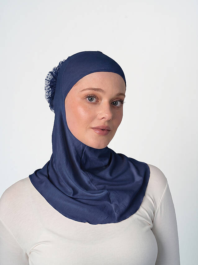 Topuzlu Büyük Hijab Bone - Güpürlü Boyunluk Bone - 13
