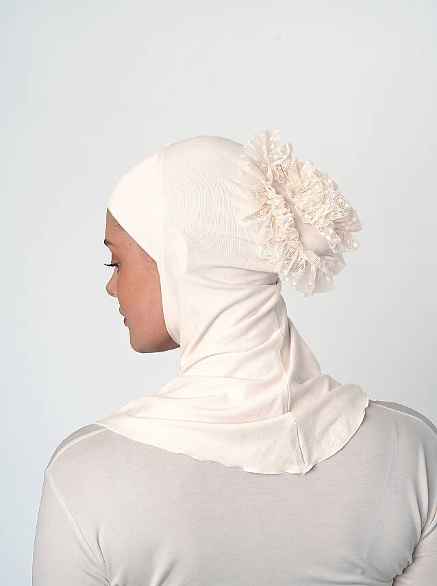 Topuzlu Büyük Hijab Bone - Güpürlü Boyunluk Bone - 15