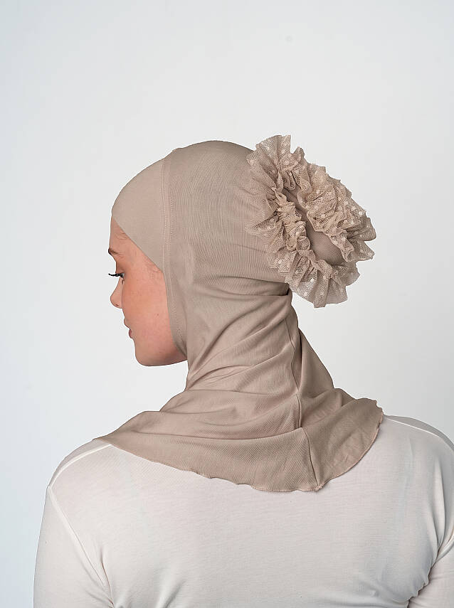 Topuzlu Büyük Hijab Bone - Güpürlü Boyunluk Bone - 19