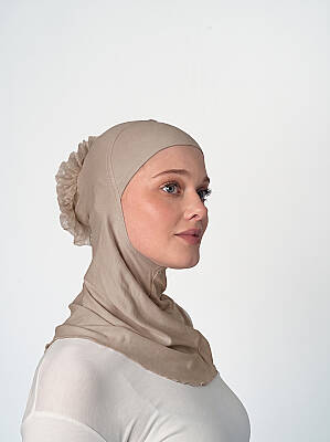 Topuzlu Büyük Hijab Bone - Güpürlü Boyunluk Bone - 20