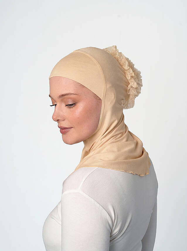 Topuzlu Büyük Hijab Bone - Güpürlü Boyunluk Bone - 26