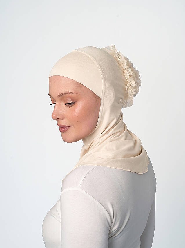 Topuzlu Büyük Hijab Bone - Güpürlü Boyunluk Bone - 30