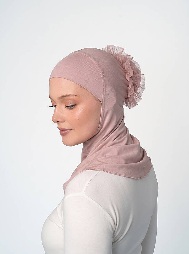 Topuzlu Büyük Hijab Bone - Güpürlü Boyunluk Bone - 34