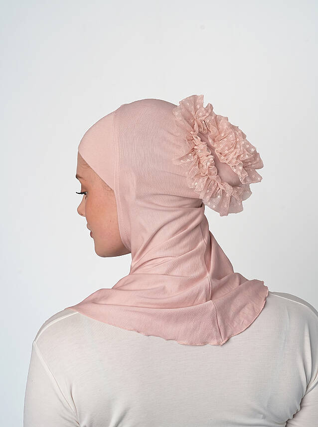 Topuzlu Büyük Hijab Bone - Güpürlü Boyunluk Bone - 35