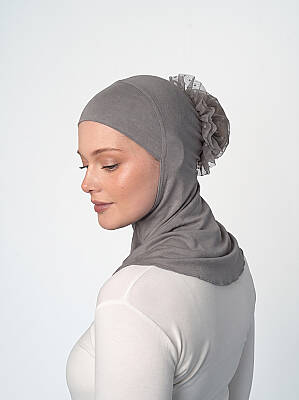 Topuzlu Büyük Hijab Bone - Güpürlü Boyunluk Bone - 38