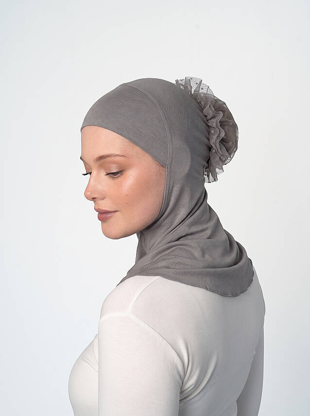 Topuzlu Büyük Hijab Bone - Güpürlü Boyunluk Bone - 38