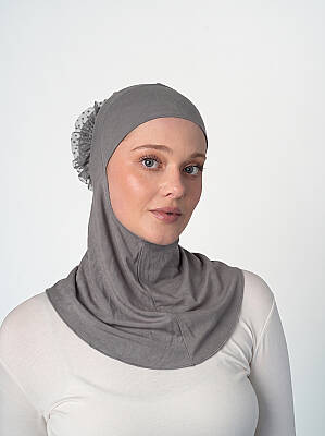 Topuzlu Büyük Hijab Bone - Güpürlü Boyunluk Bone - 41