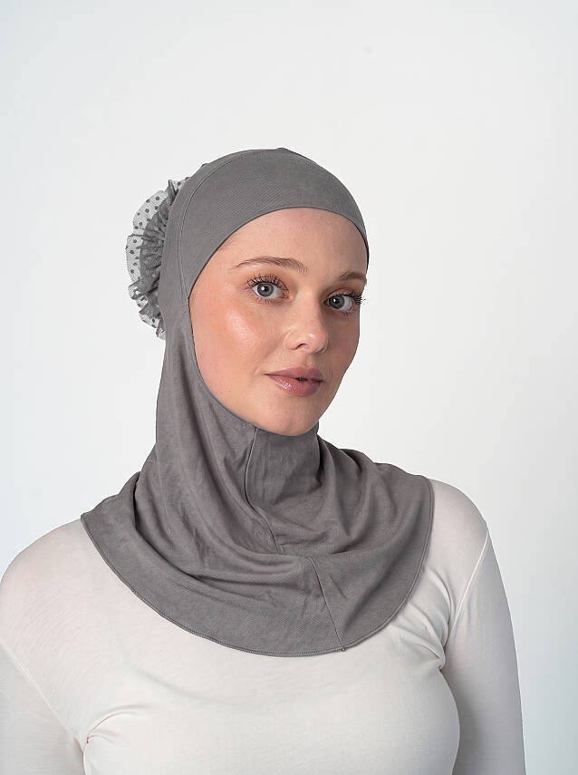 Topuzlu Büyük Hijab Bone - Güpürlü Boyunluk Bone - 41